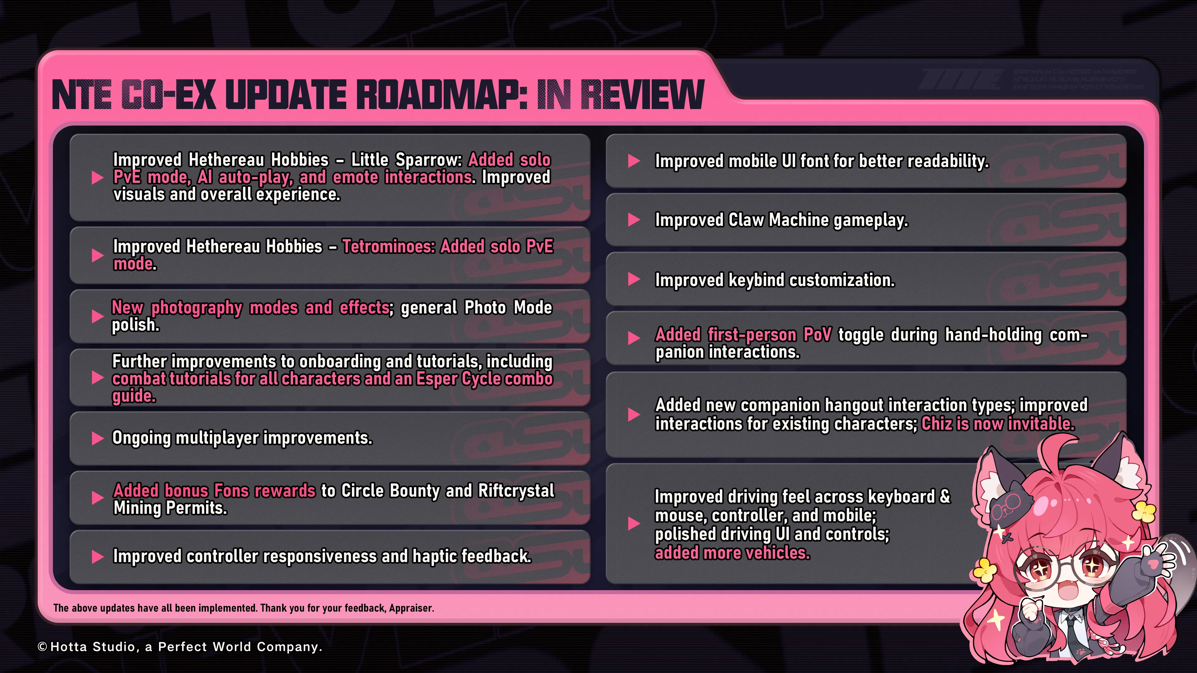 Update Roadmap NTE